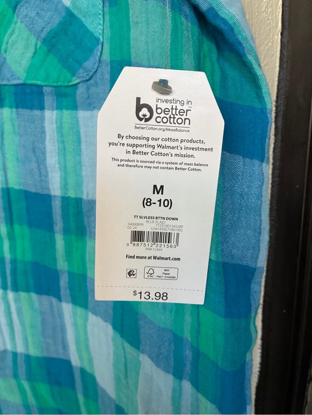 Sleeveless Plaid Button-Front Shirt - Teal & Blue - Picture 2 of 4